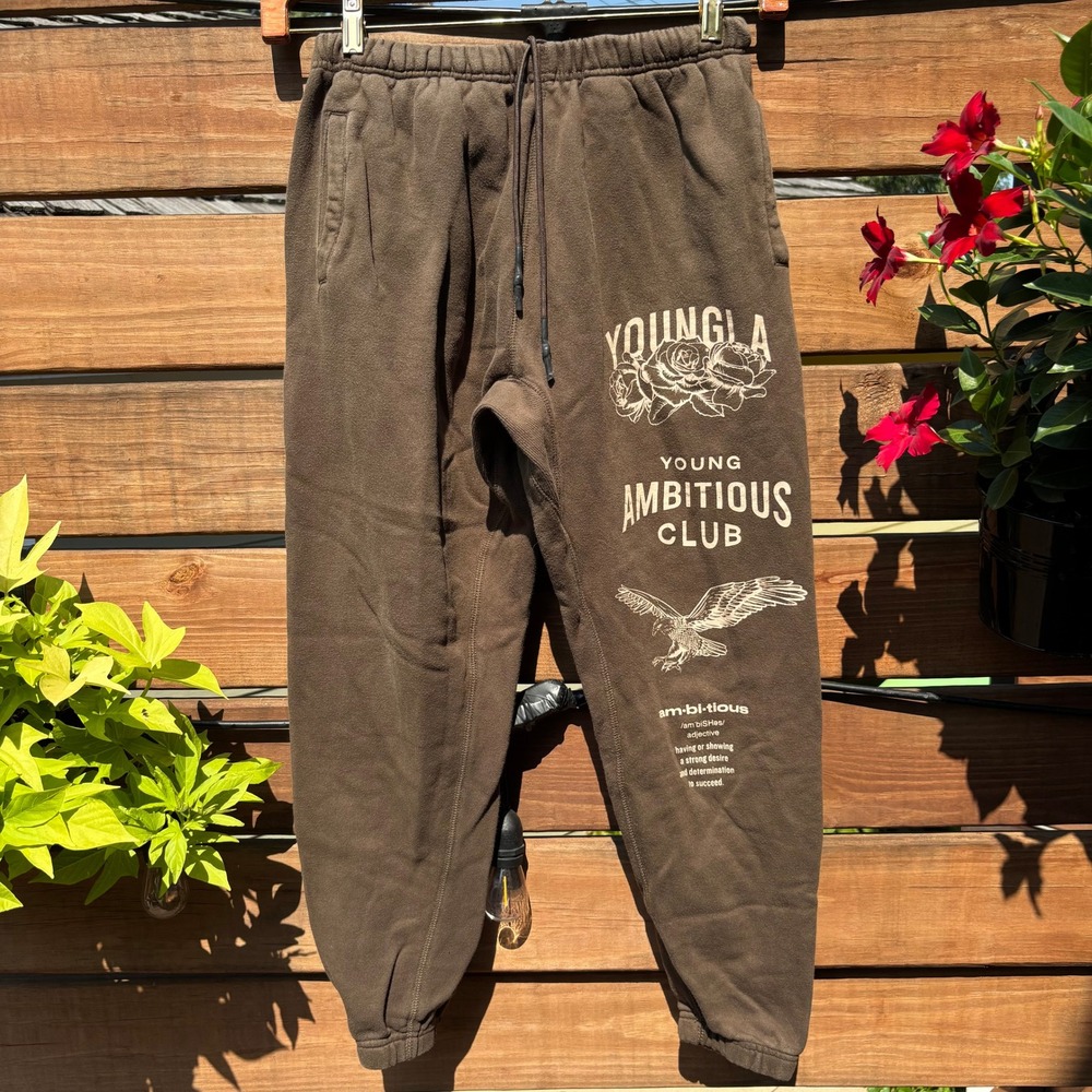 YoungLA Sweatpants Mens Medium Brown Used Ambitious Club Graphic Joggers